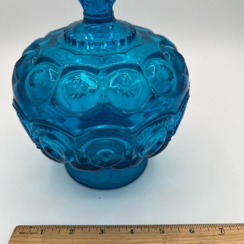 Vintage LE Smith Moon and Stars Blue Glass Lidded Compote Candy Dish - Picture 10 of 11